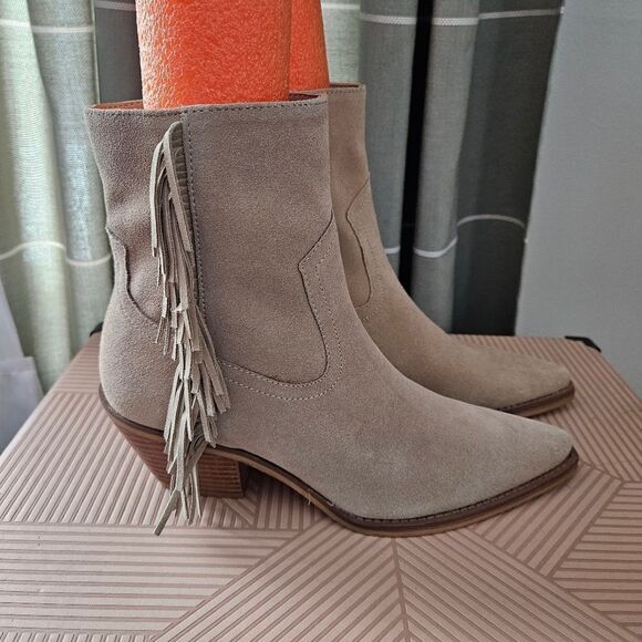 Coconuts by Matisse Booties Ankle Fringe Jane Tan Suede Heeled Boots Casual - Picture 12 of 12